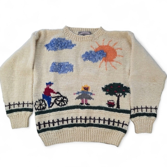 GUSTO Hand Knit Wool Sweater | Vintage Scenic Graphic | Made in Uruguay | Size S - Picture 1 of 9